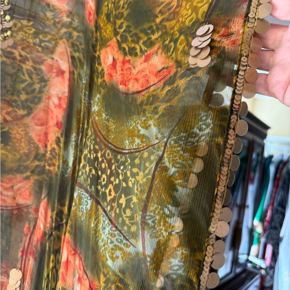 Silk Chiffon Maxi Coverup With Beautiful Gold Emb… - image 3